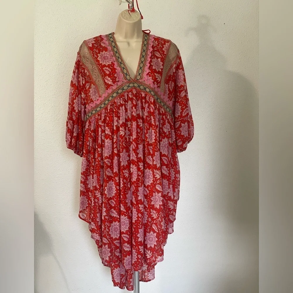Free People moon child printed crochet inset colorful maxi top XS